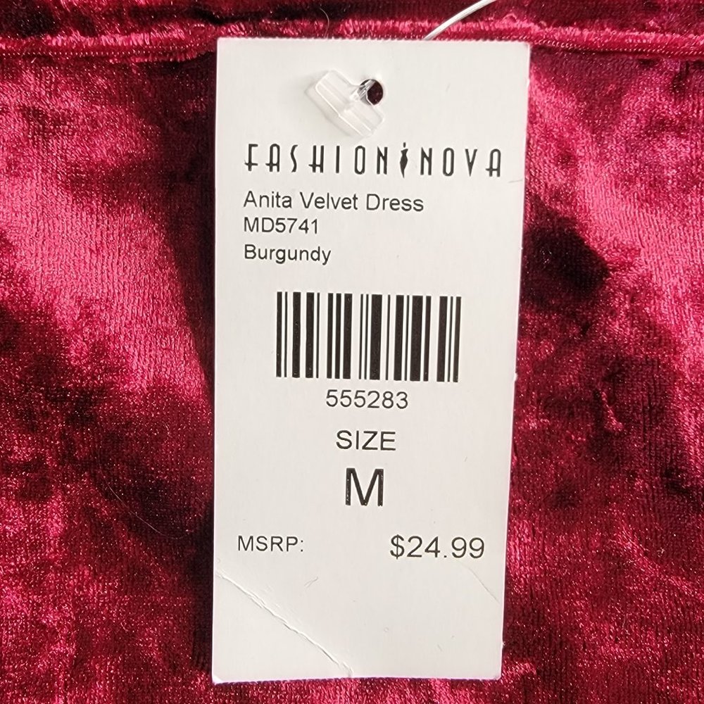 NWT Fashion Nova Burgundy Crushed Velvet Dress- Size M - Picture 8 of 8